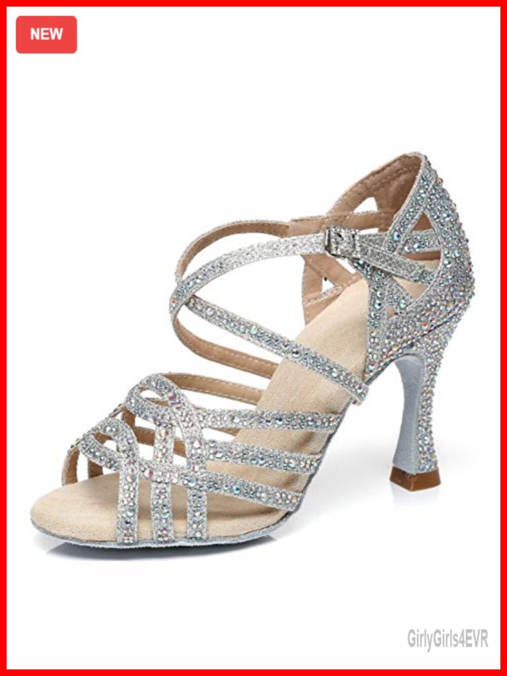 Rhinestone Dance Heels Ankle Strap Latin Salsa Ballroom Shoes